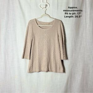 Soft Surroundings Reza Diamond Lattice Sweater Oatmeal Beige 3/4 Flare Sleeve PS